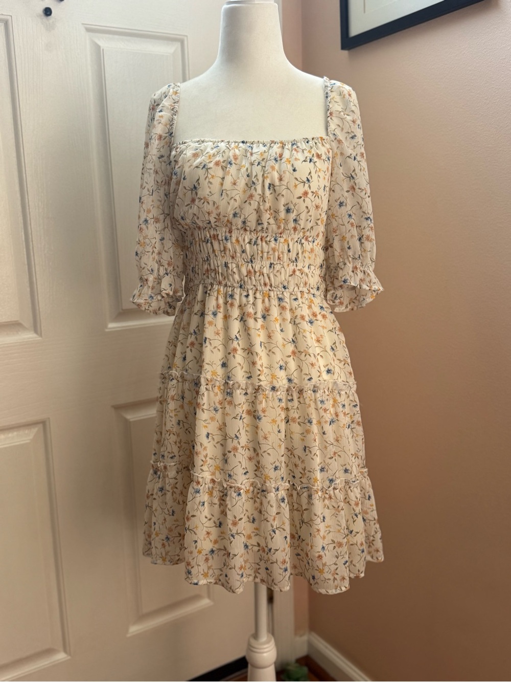 Blue Rain Ditsy Floral Smocked Mini Dress